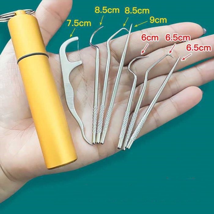 Stainless Steel Toothpick 304 Household Portable Cleaning Tool Toothpick Set 7pcs - Image 3