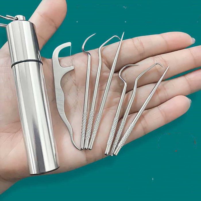 Stainless Steel Toothpick 304 Household Portable Cleaning Tool Toothpick Set 7pcs - Image 2